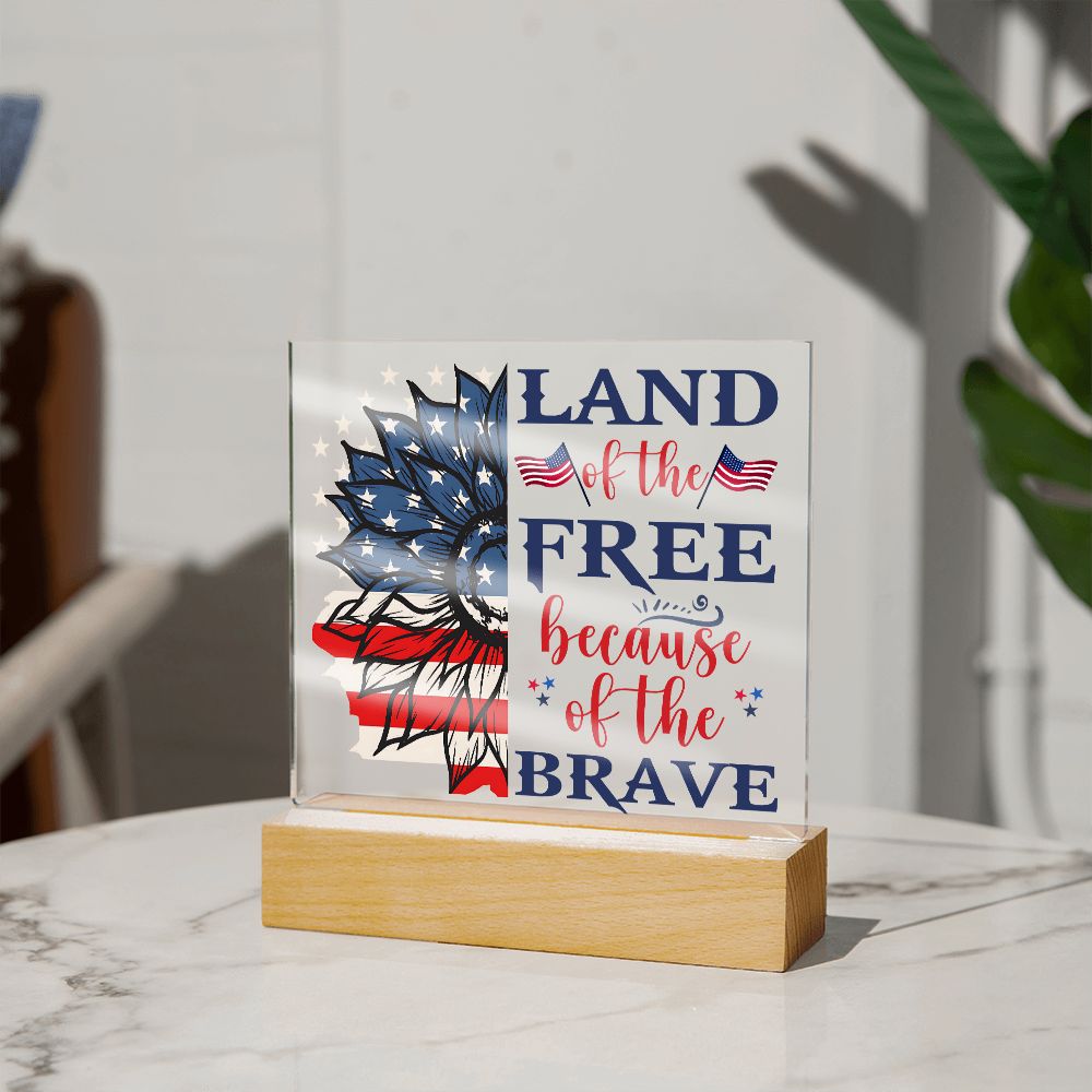 Patriotic Land of the Free 4th of July USA Flag Acrylic Plaque Decor