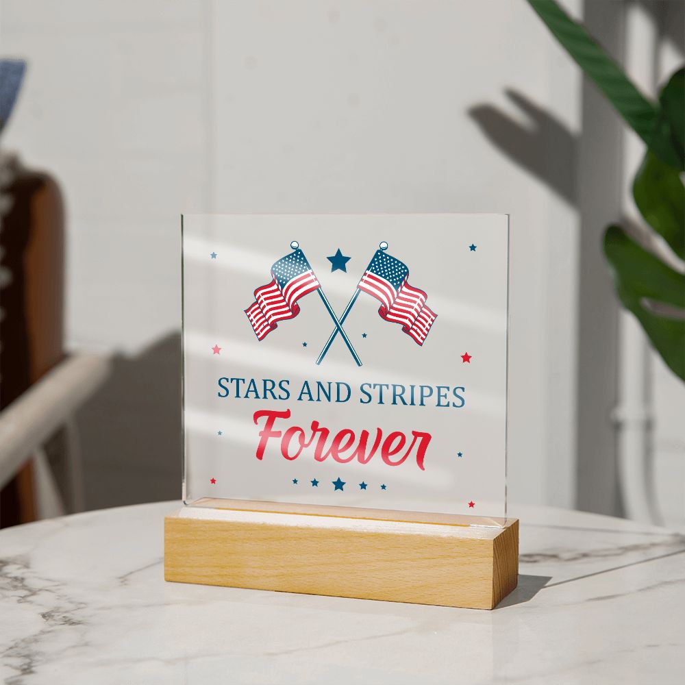 Patriotic Stars and Stripes Forever 4th of July USA Flag Acrylic Plaque Decor