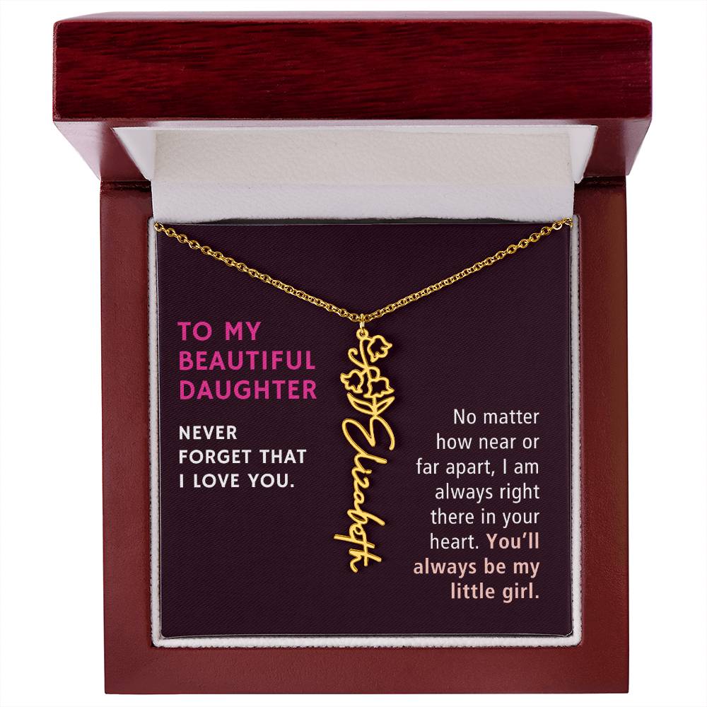 To Daughter Gift, No Matter How Near or Far Apart, Custom Birth Flower Name Necklace