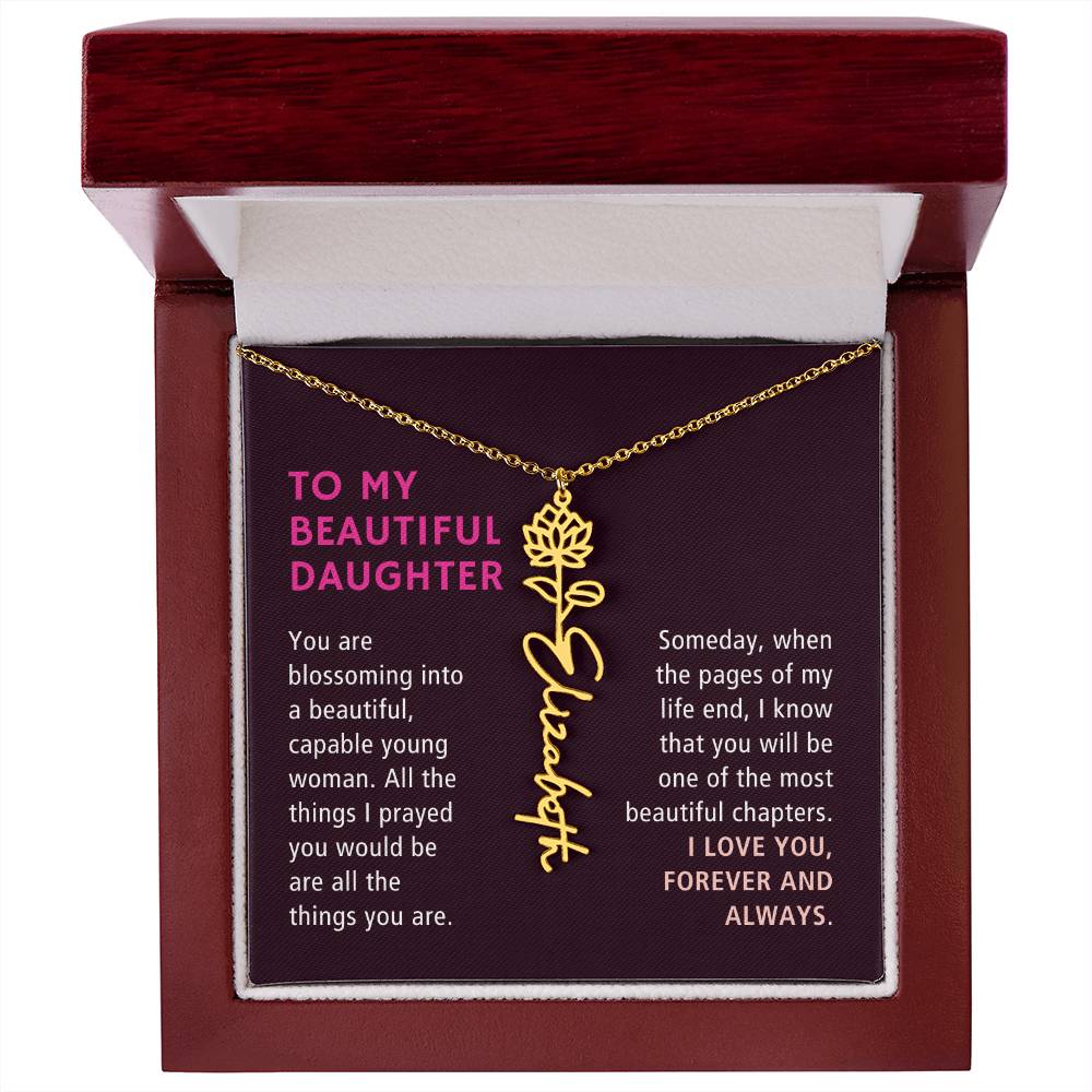 To Daughter Gift, Blossoming Into A Beautiful Young Woman, Custom Birth Flower Name Necklace