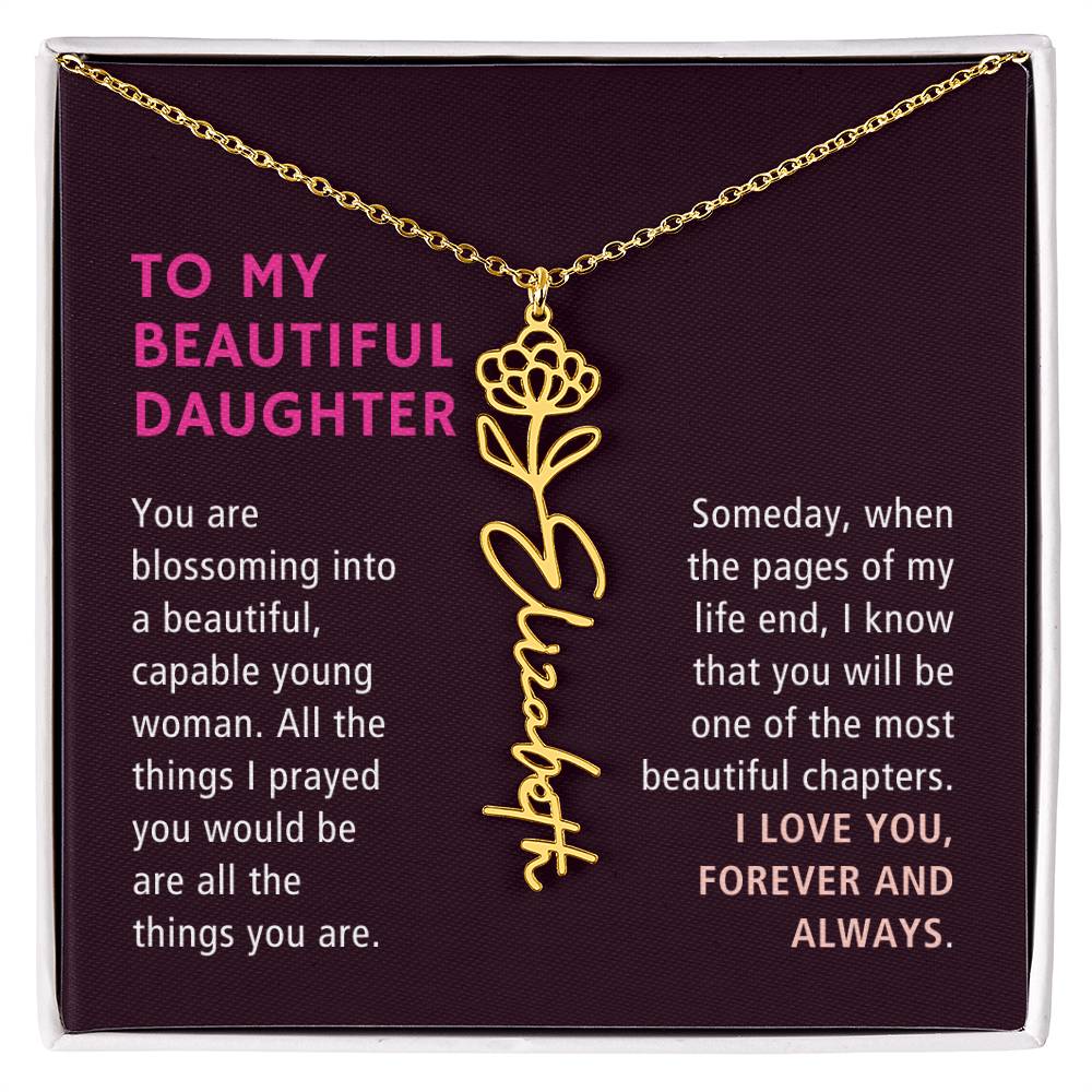 To Daughter Gift, Blossoming Into A Beautiful Young Woman, Custom Birth Flower Name Necklace
