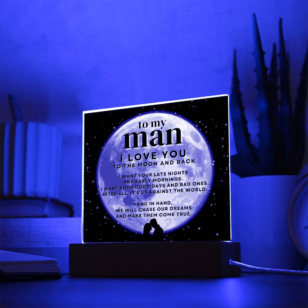 To My Man I Love You To The Moon And Back LED Desktop Acrylic Display Gift