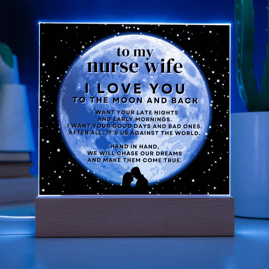 Gift For Nurse Wife, I Love You To The Moon And Back Acrylic LED Night Light Display