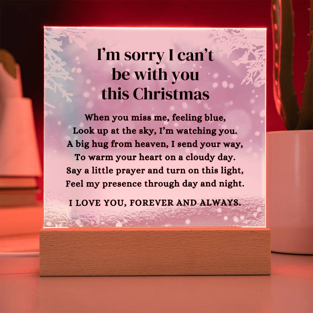Blue Sky I Can't Be With You This Christmas Poem Condolence LED Nightlight Acrylic Desktop Art (USB Powered)