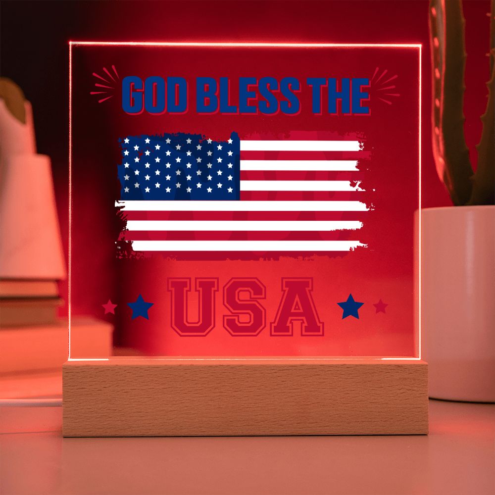 Patriotic Indenpendence Day God Bless the USA 4th of July USA Flag Acrylic Plaque Decor