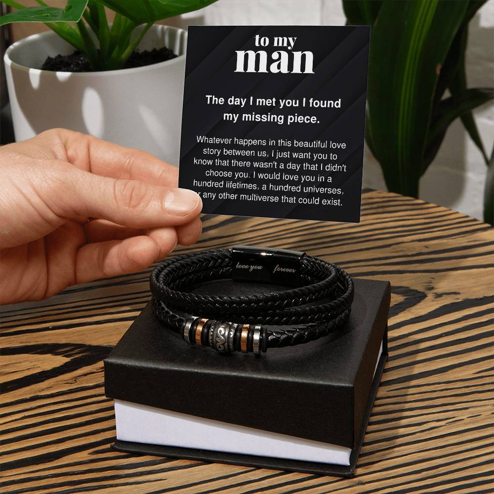 To My Man I Would Love You In a Hundred Lifetimes Braided Vegan Leather Men Bracelet