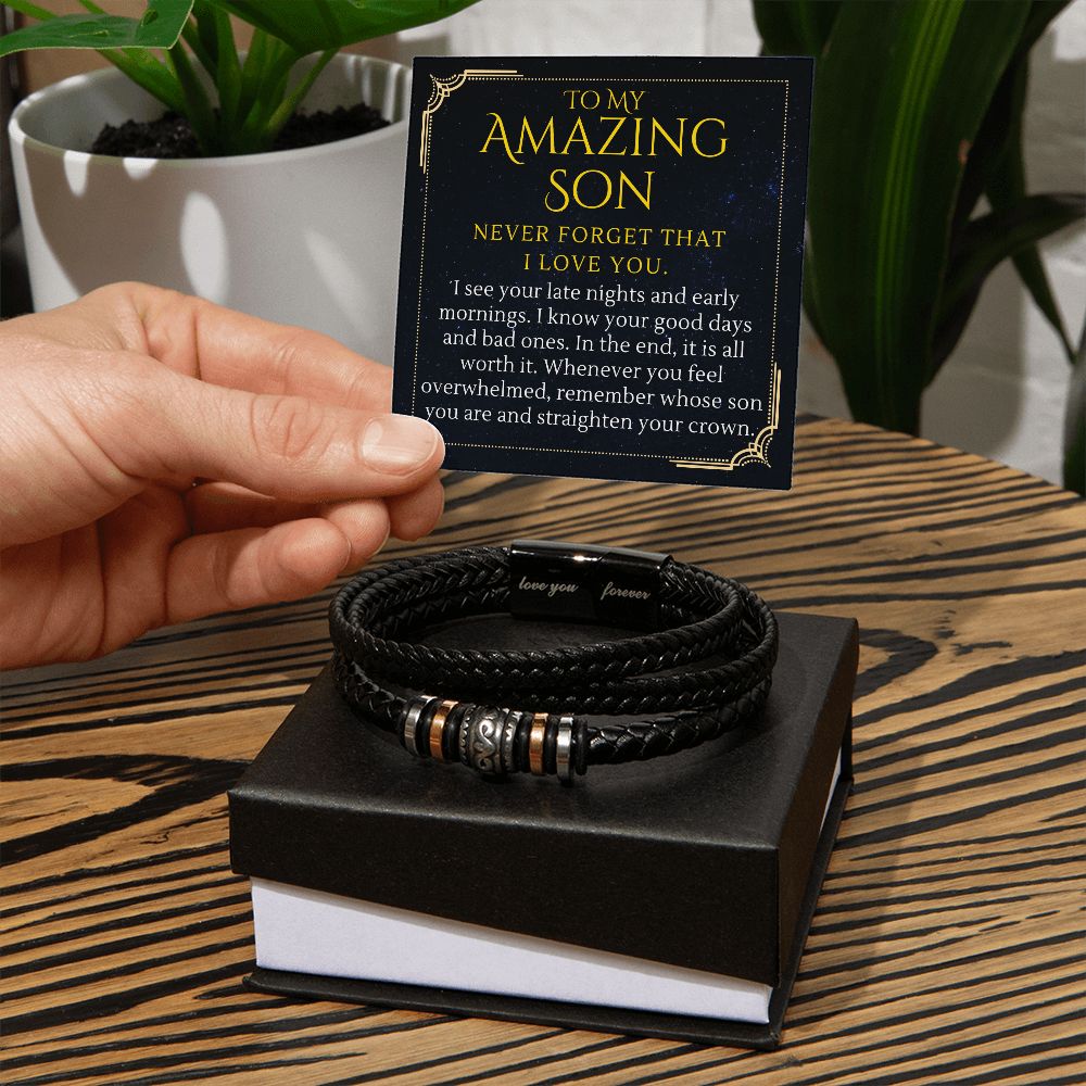 To My Amazing Son Gift, Straighten Your Crown Encouragement Men Bracelet
