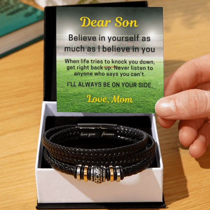 To Son Gift From Mom, Believe in Yourself As Much As I Believe in You, Love You Forever Men Bracelet