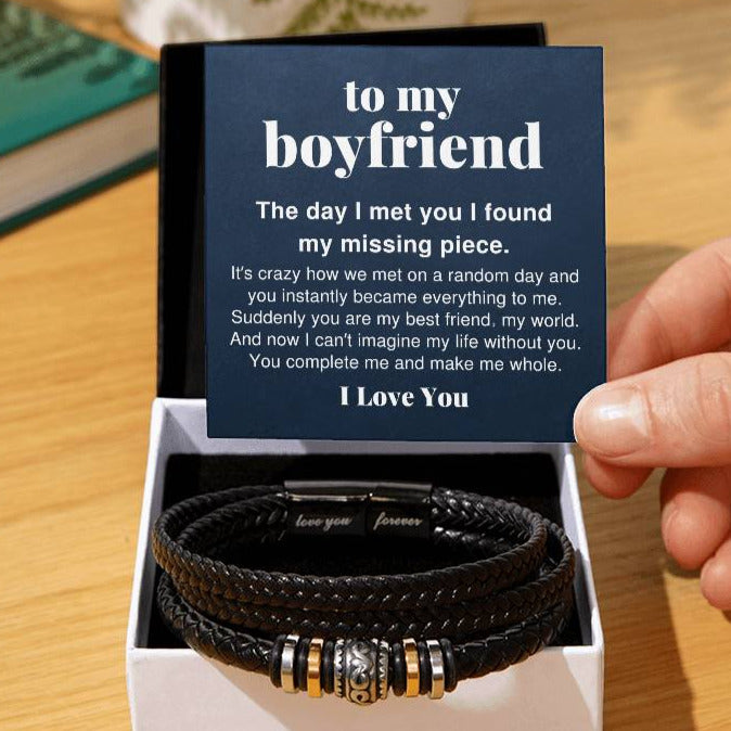 To My Boyfriend, You Complete Me Braided Vegan Leather Men Bracelet