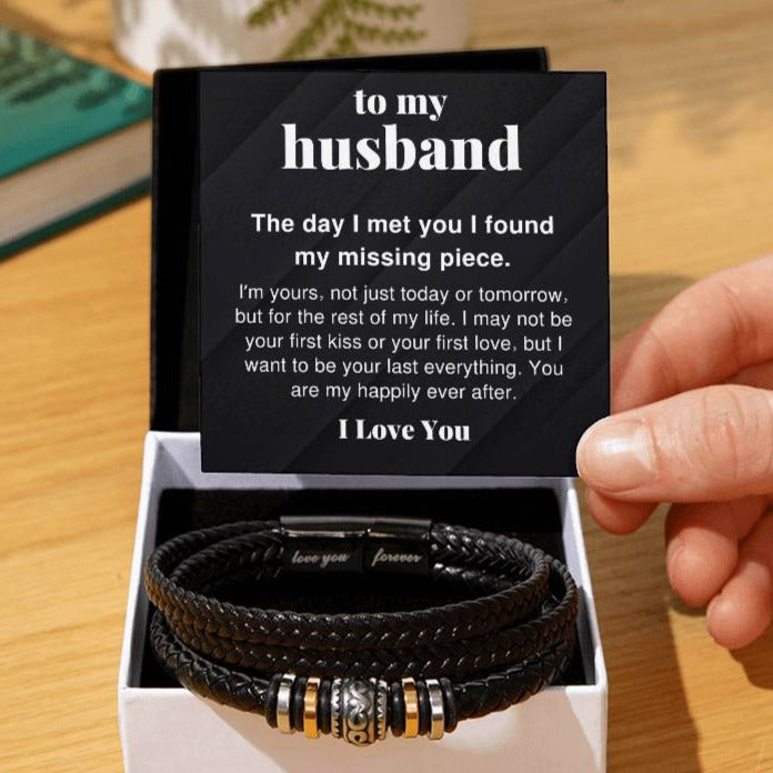 To My Husband You Are My Happily Ever After Braided Vegan Leather Men Bracelet