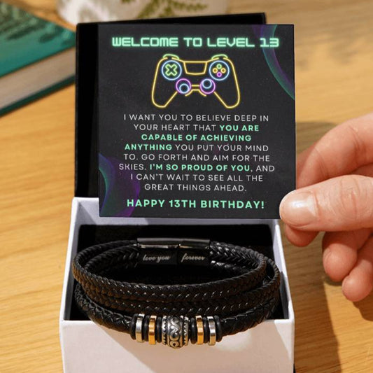 Game Controller Happy 13th Birthday Gift For Teen Boy Gamer Braided Vegan Leather Men Bracelet