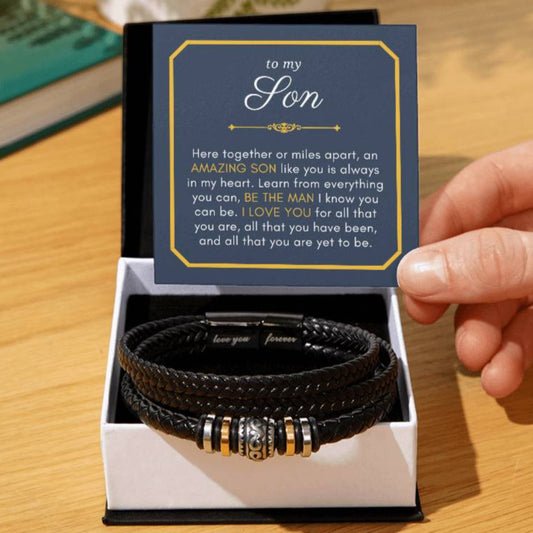 Gift For Son, Be the Man Graduation Encouragement Braided Vegan Leather Men Bracelet