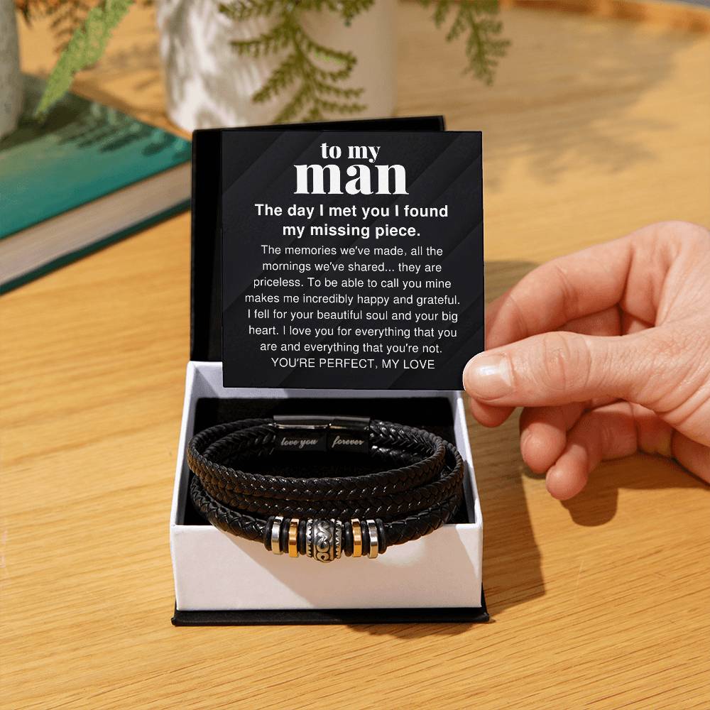 To My Man, The Memories We've Made Braided Vegan Leather Men Bracelet