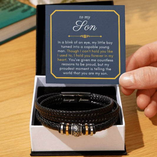 Gift For Son, a Capable Young Man Graduation Encouragement Braided Vegan Leather Men Bracelet