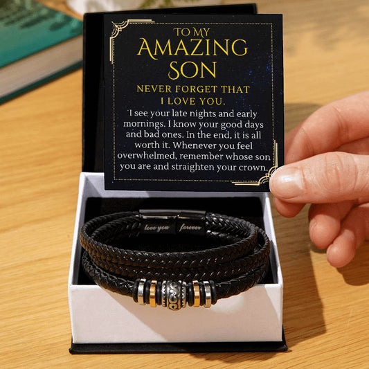 To My Amazing Son Gift, Straighten Your Crown Encouragement Men Bracelet