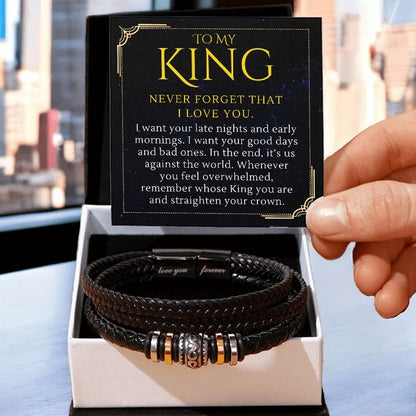 To Husband Gift From Wife, Remember Whose King You Are, Love You Forever Men Bracelet