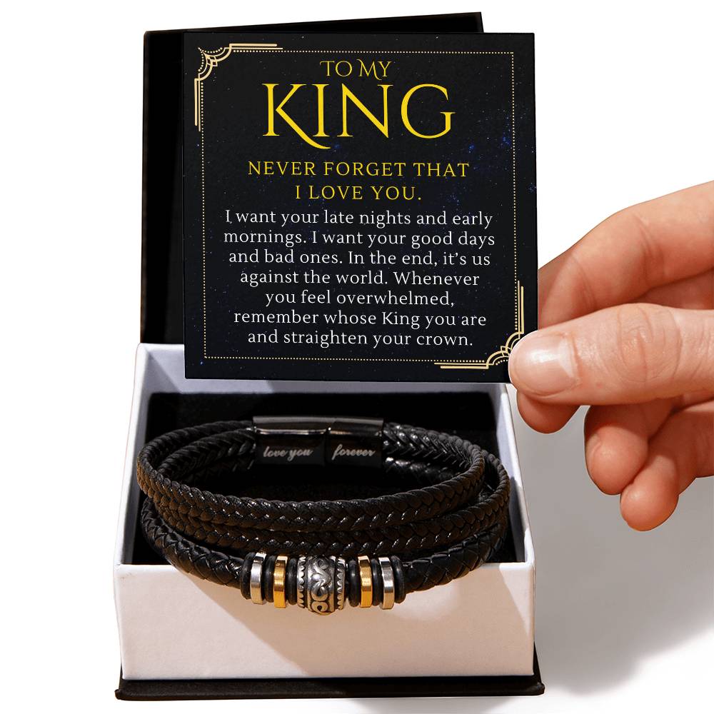 【Deal of the Month】To My Man Gift, Remember Whose King You Are, Love You Forever Men Bracelet