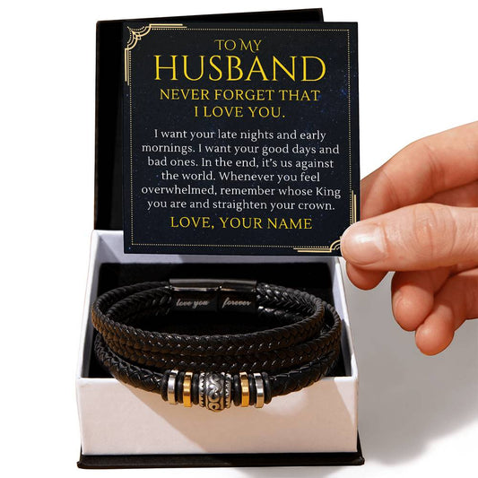 To My Husband Gift, Straighten Your Crown Custom Signature Men Bracelet (ARTWORK SWAPPER)