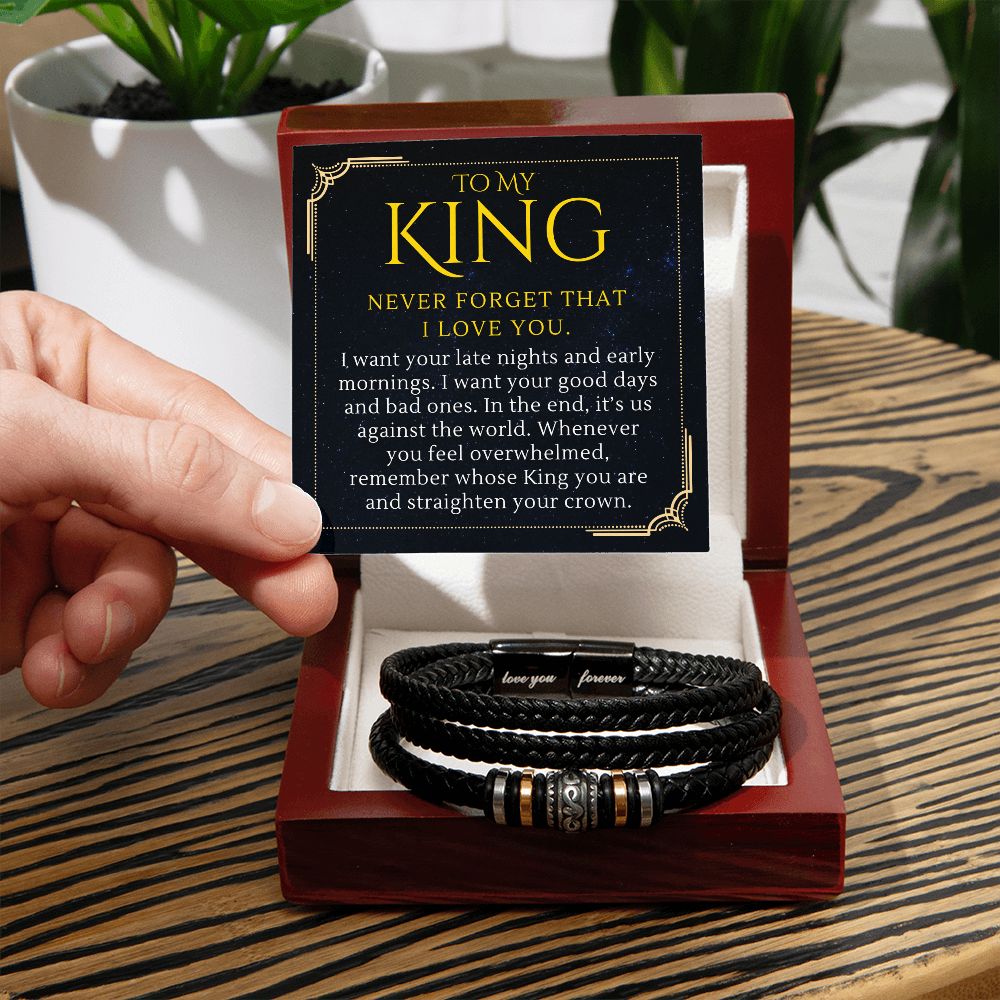 To Husband Gift From Wife, Remember Whose King You Are, Love You Forever Men Bracelet
