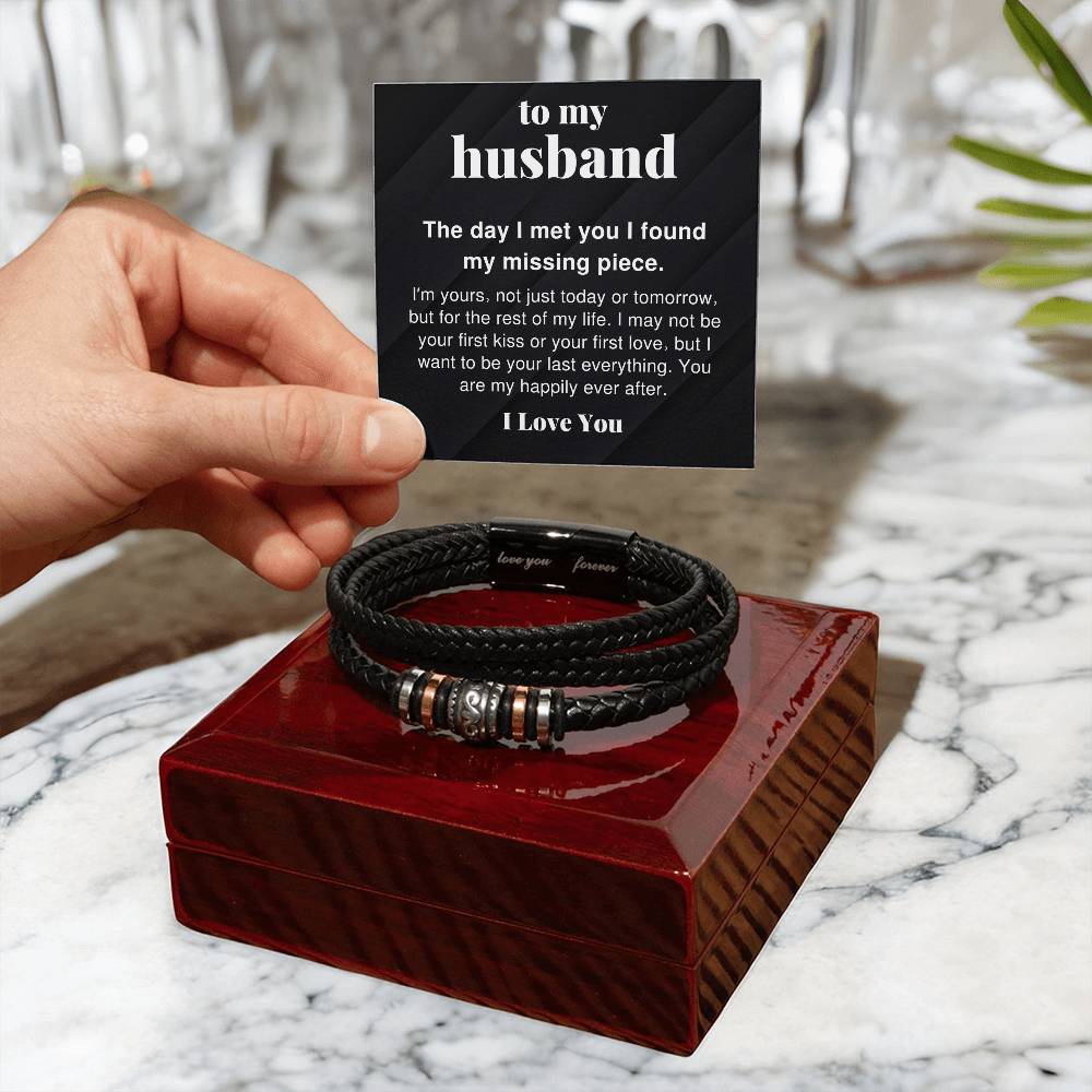 To My Husband You Are My Happily Ever After Braided Vegan Leather Men Bracelet