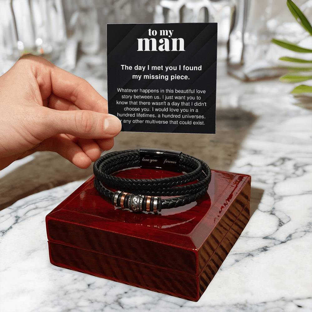 To My Man I Would Love You In a Hundred Lifetimes Braided Vegan Leather Men Bracelet