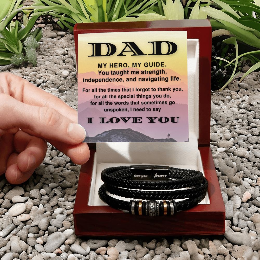 To My Dad, My Hero My Guide, Love You Forever Men Bracelet For Father's Day