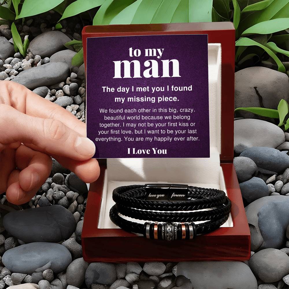 To My Man, Big Crazy Beautiful World Braided Vegan Leather Men Bracelet