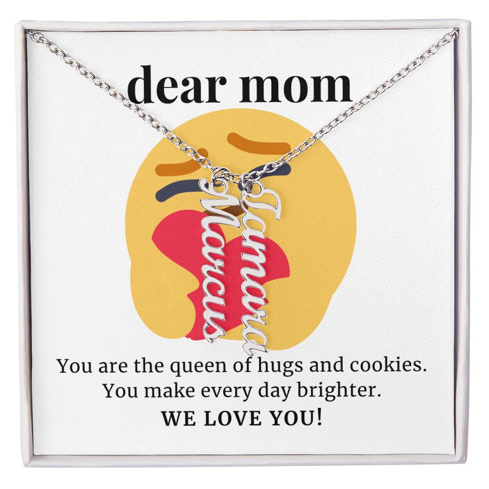 To Mom Gift, Queen of Hugs And Cookies, Custom Multi Children Name Necklace