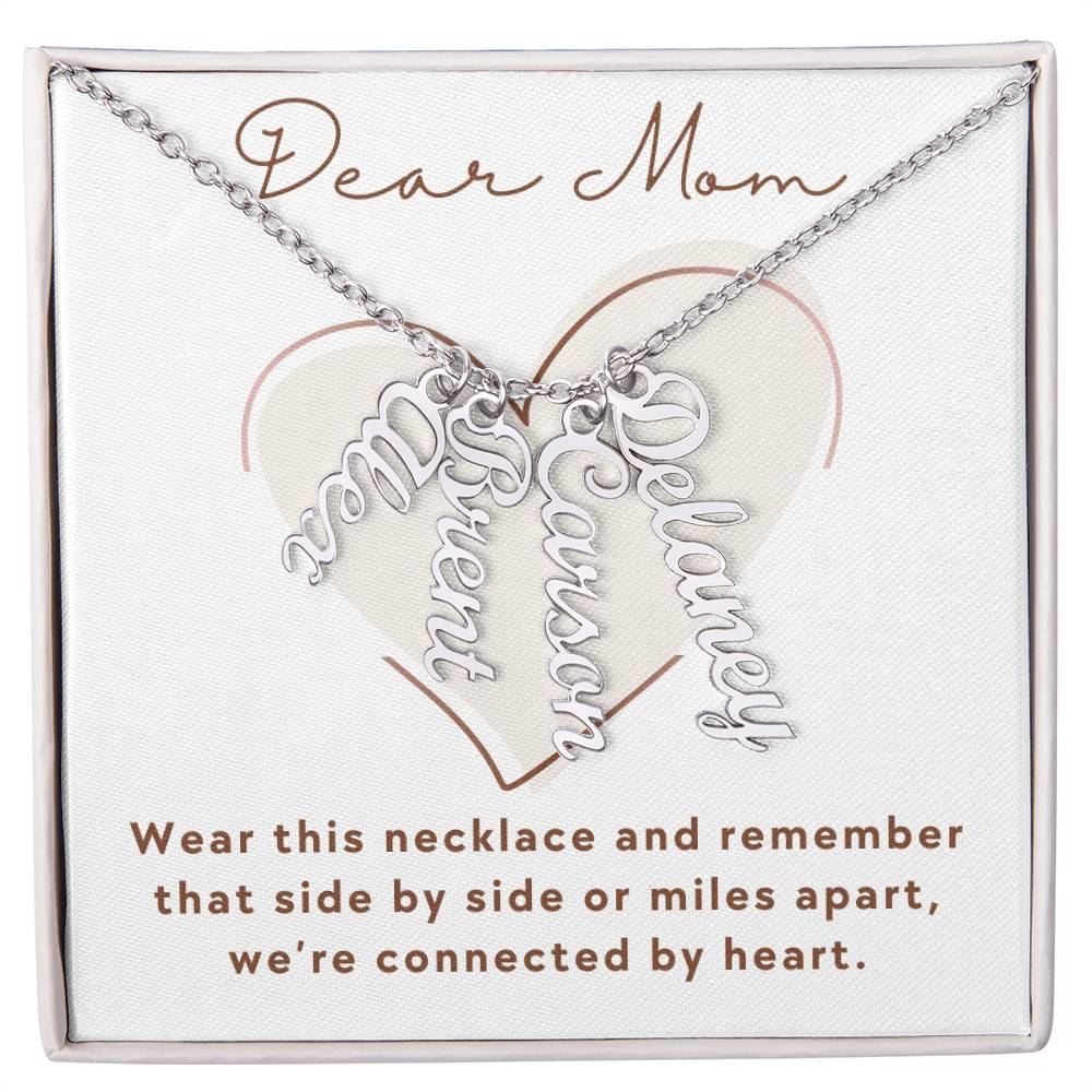 We're Connected By Heart, Mom Gift Custom Multi Children Name Necklace