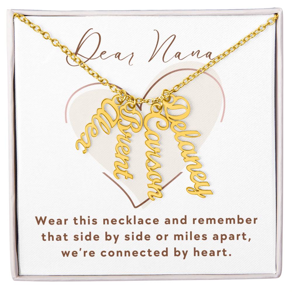 To Nana Gift, We're Connected By Heart Custom Multiple Grandchild Name Necklace