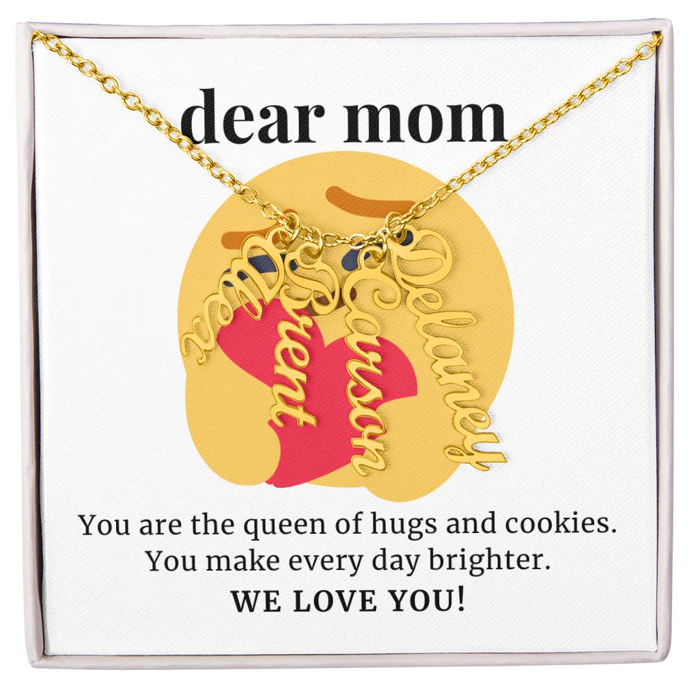 To Mom Gift, Queen of Hugs And Cookies, Custom Multi Children Name Necklace