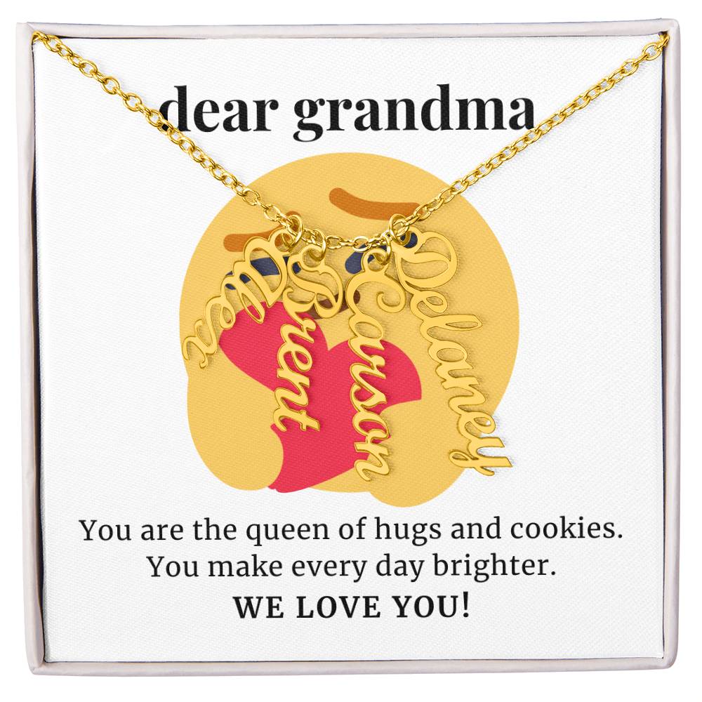 Queen Of Hugs And Cookies, To Grandma Gift, Custom Multi Grandchildren Name Necklace