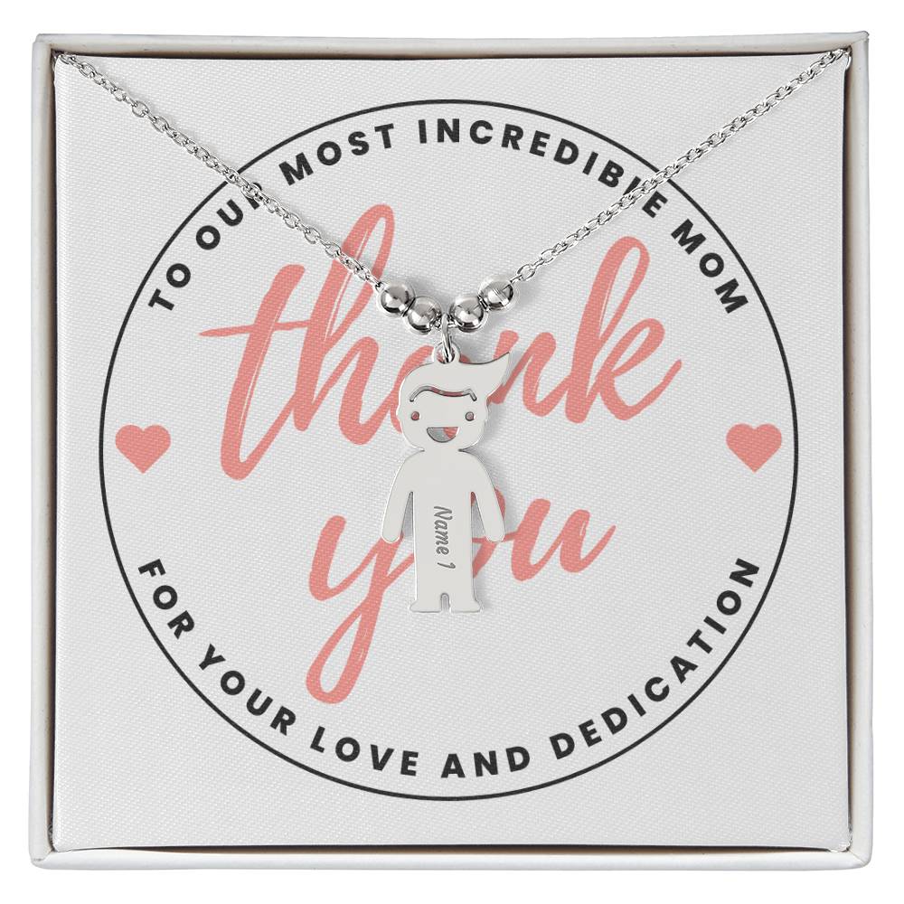 Thank You For Your Love And Dedication, For Mom Gift Custom Engraved Kid Charm Necklace