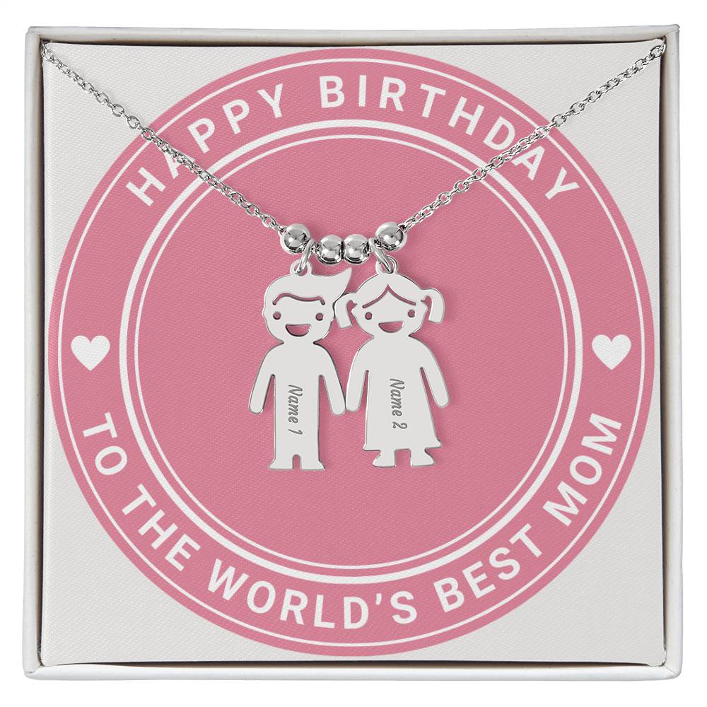 Happy Birthday To The World's Best Mom, Custom Engraved Kid Charm Necklace