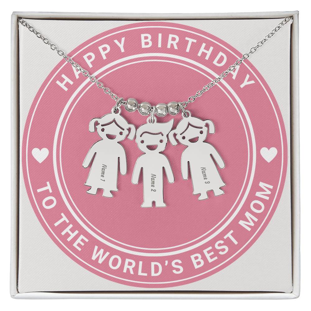 Happy Birthday To The World's Best Mom, Custom Engraved Kid Charm Necklace