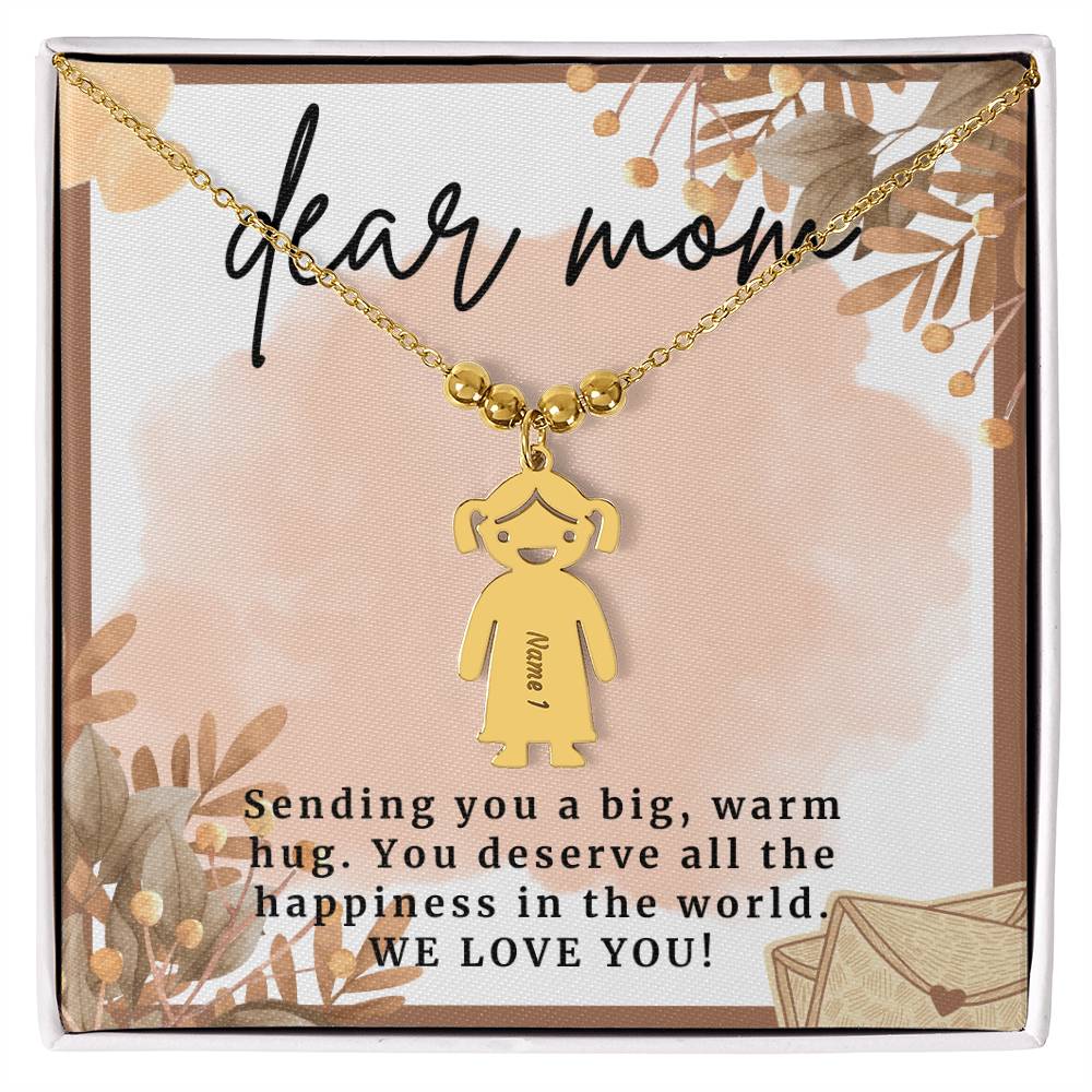 Gift For Mom, Sending You A Big Warm Hug, Custom Engraved Kid Charm Necklace