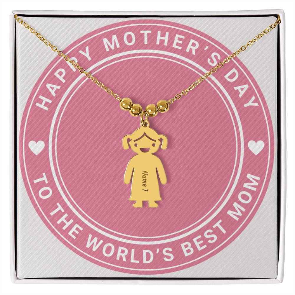 Happy Mother's Day To The World's Best Mom, Custom Engraved Kid Charm Necklace