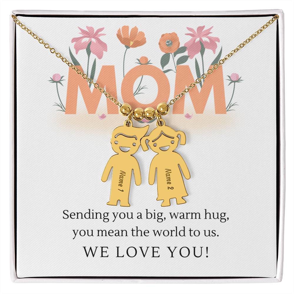 Sending You A Big Warm Hug, For Mom Gift Custom Engraved Kid Charm Necklace