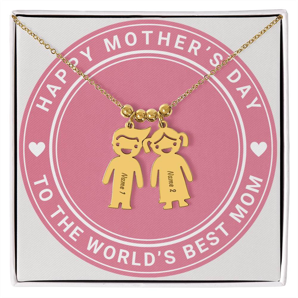 Happy Mother's Day To The World's Best Mom, Custom Engraved Kid Charm Necklace