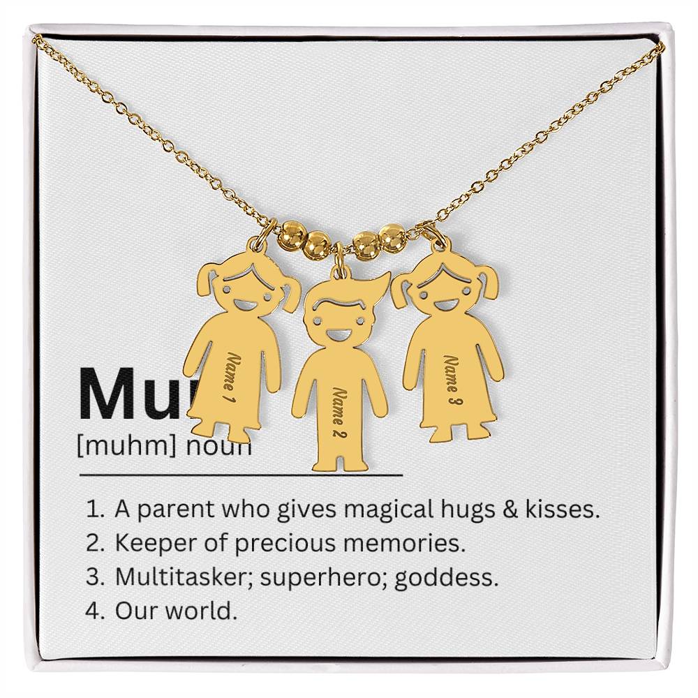 Mum Definition, Magical Hugs And Kisses Custom Engraved Kid Charm Necklace