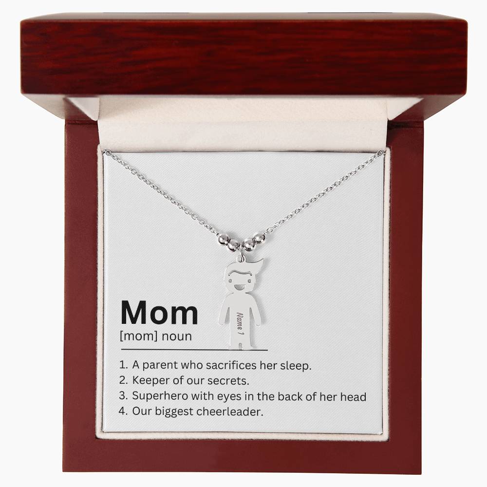 Mom Definition, A Parent Who Sacrifices Her Sleep Custom Engraved Kid Charm Necklace