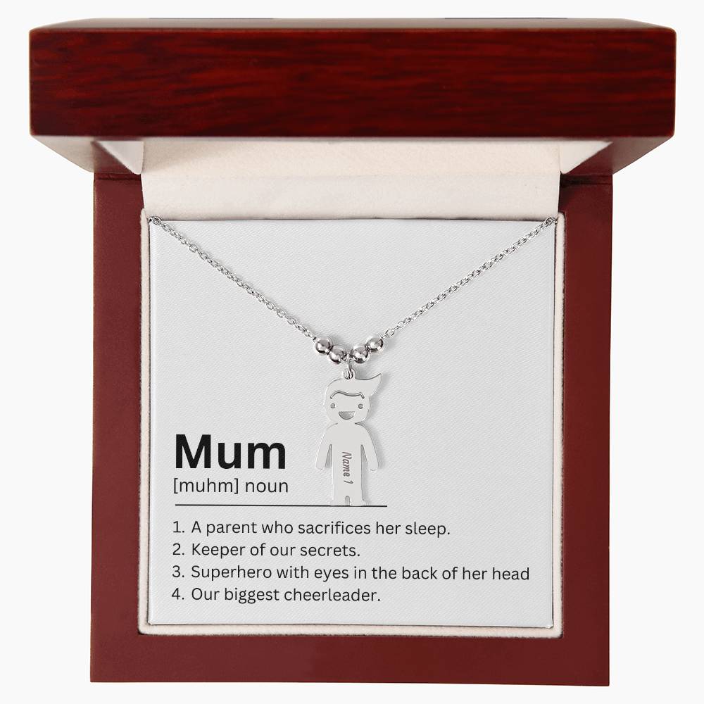 Mum Definition, A Parent Who Sacrifices Her Sleep Custom Engraved Kid Charm Necklace
