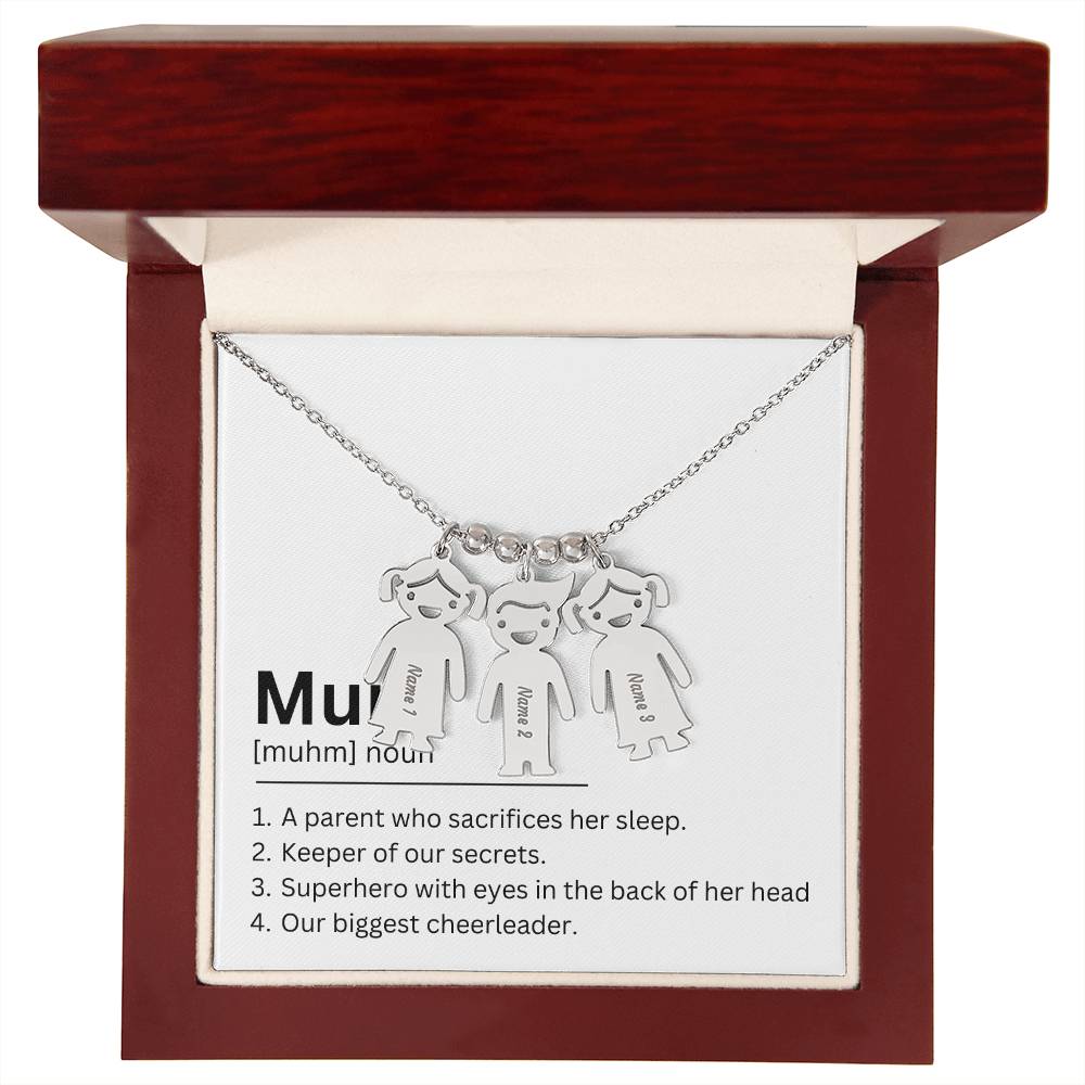 Mum Definition, A Parent Who Sacrifices Her Sleep Custom Engraved Kid Charm Necklace