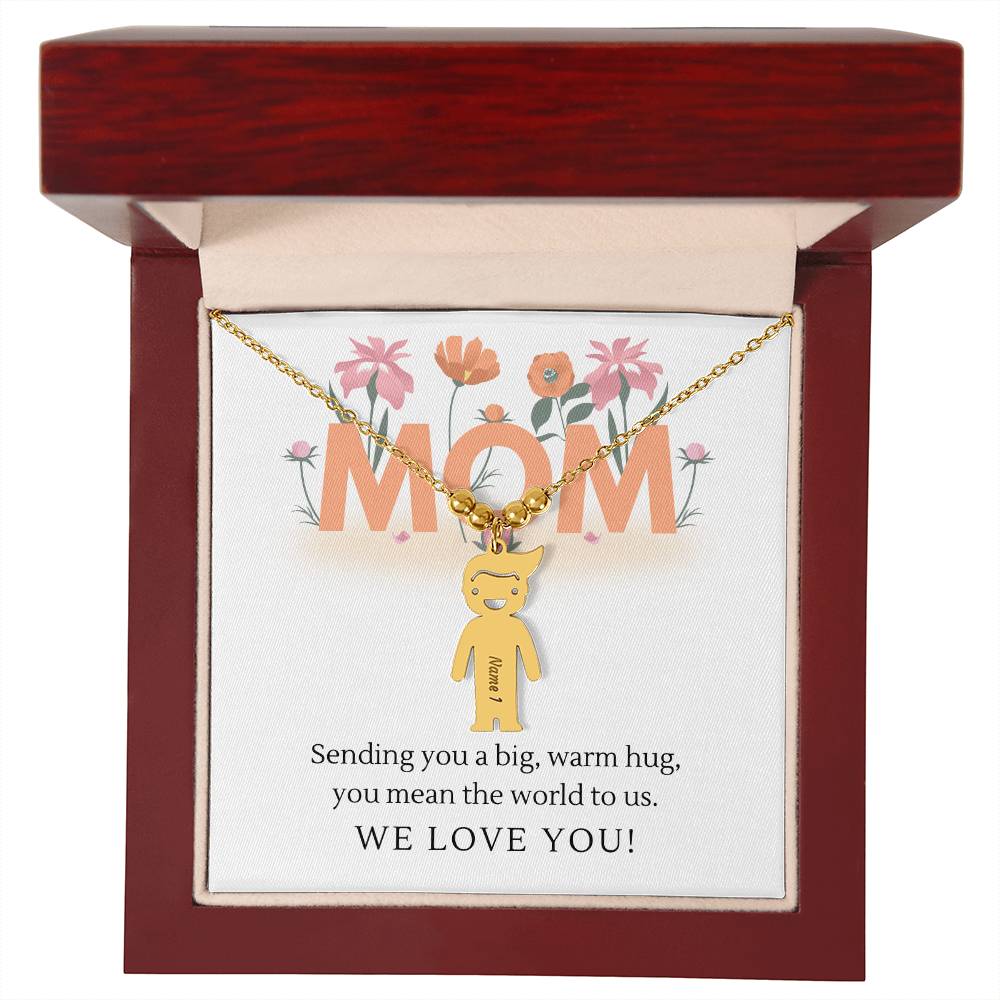 Sending You A Big Warm Hug, For Mom Gift Custom Engraved Kid Charm Necklace