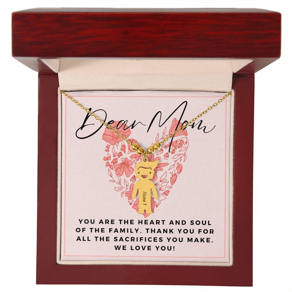 To Mom Gift, Heart And Sould Of The Family Custom Engraved Kid Charm Necklace