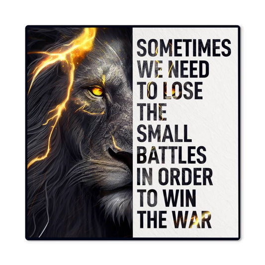 Lion Art In Order To Win Positive Motivation Room Decor Square High Gloss Metal Art Print