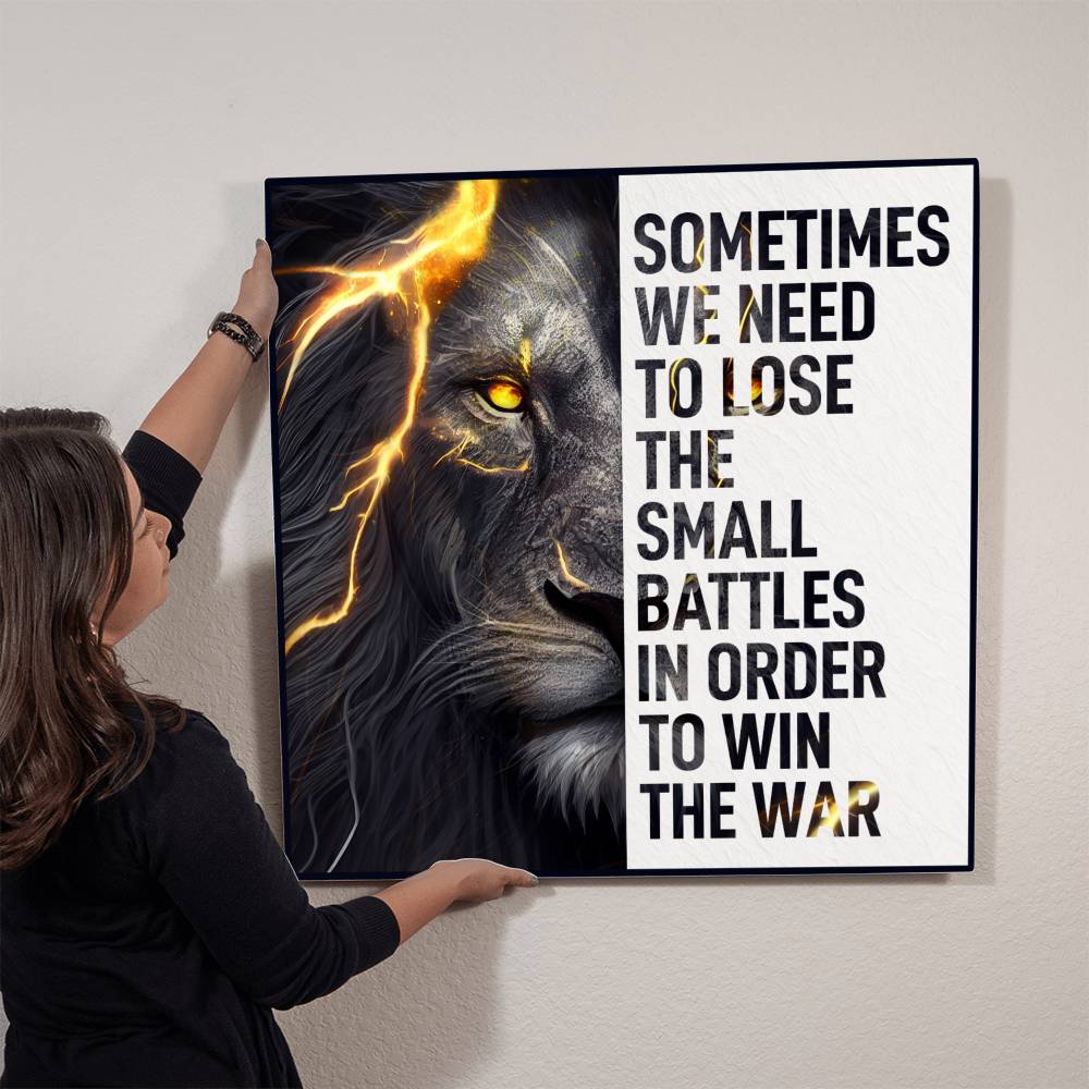 Lion Art In Order To Win Positive Motivation Room Decor Square High Gloss Metal Art Print