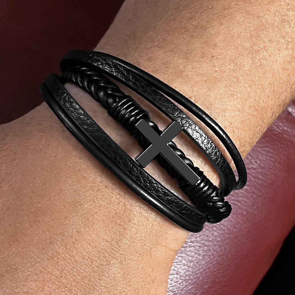 Gift For Son, Strength and Wisdom, Baptism or Confirmation Gift, Men's Christian Cross Bracelet