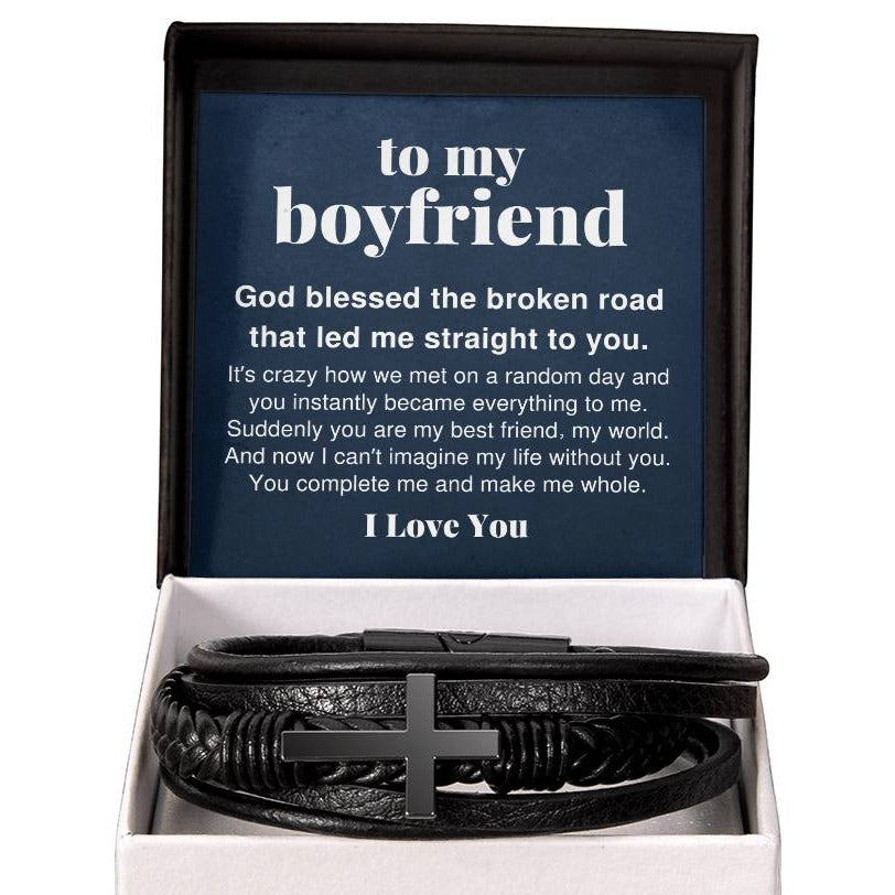 To My Boyfriend, You Complete Me Men's Cross Bracelet