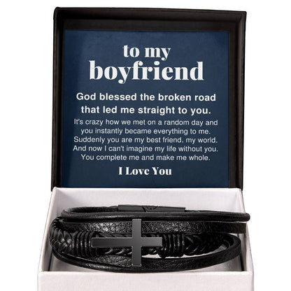 To My Boyfriend, You Complete Me Men's Cross Bracelet